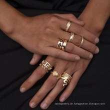 Geometrische ringförmige Diamant-Multi-Hand-Frauen, Punk Schlangenförmige Rosenhöhle-Set-Ring